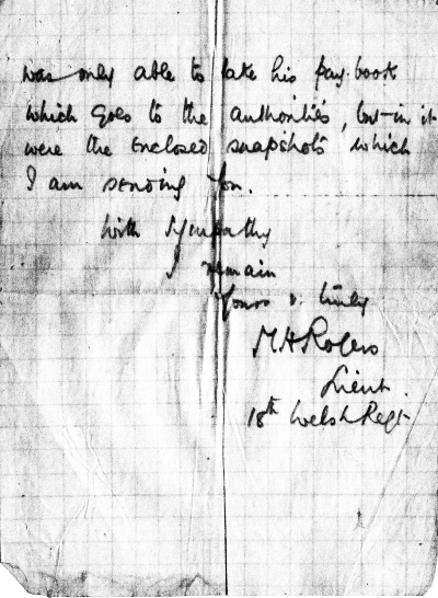 Letter notifying Harry's death - page 1