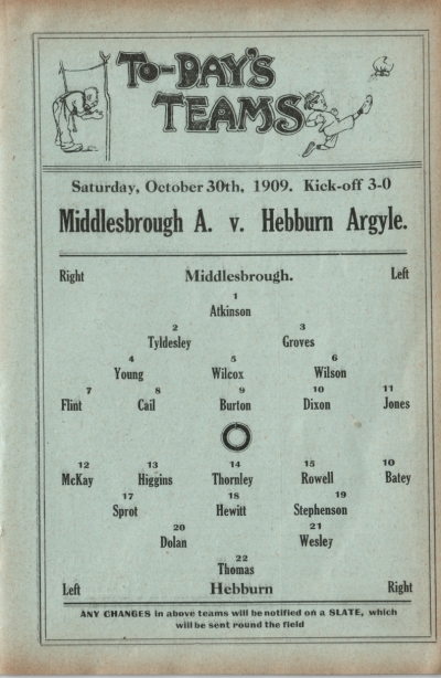 Hebburn Argyle v Middlesbrough programme